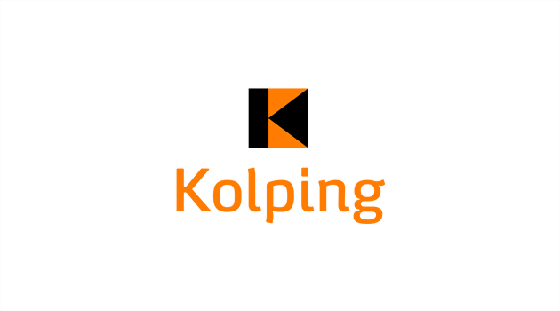 Oranges Kolping-Logo mit stilisiertem K auf weißem Hintergrund.